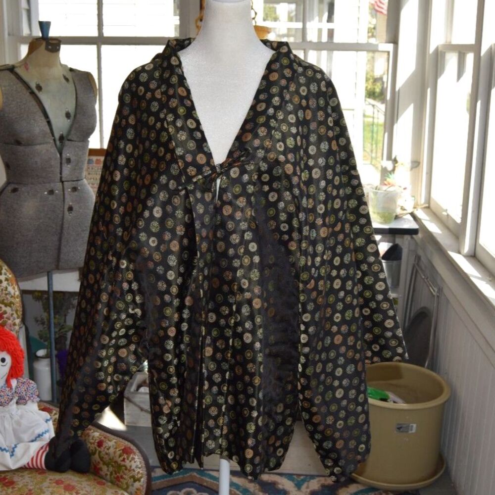 Vintage Japanese Silk Haori Jacket S. Nishimura Kyoto Black Gold Kimono XL
